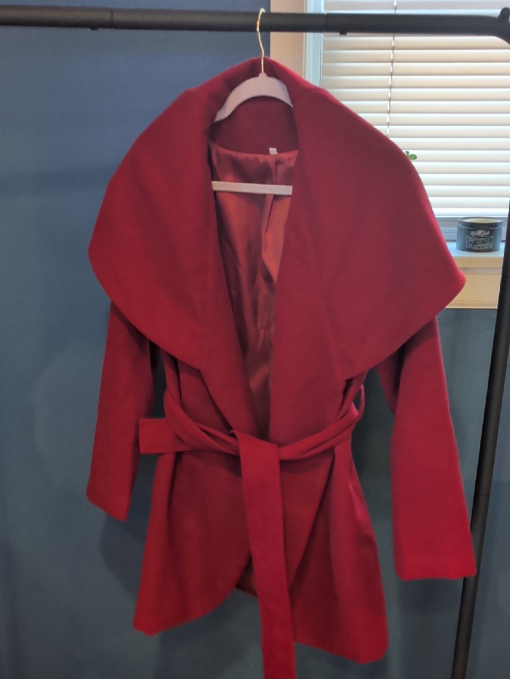 SHEIN Deep Red Wrap Trench Coat with Shawl Collar